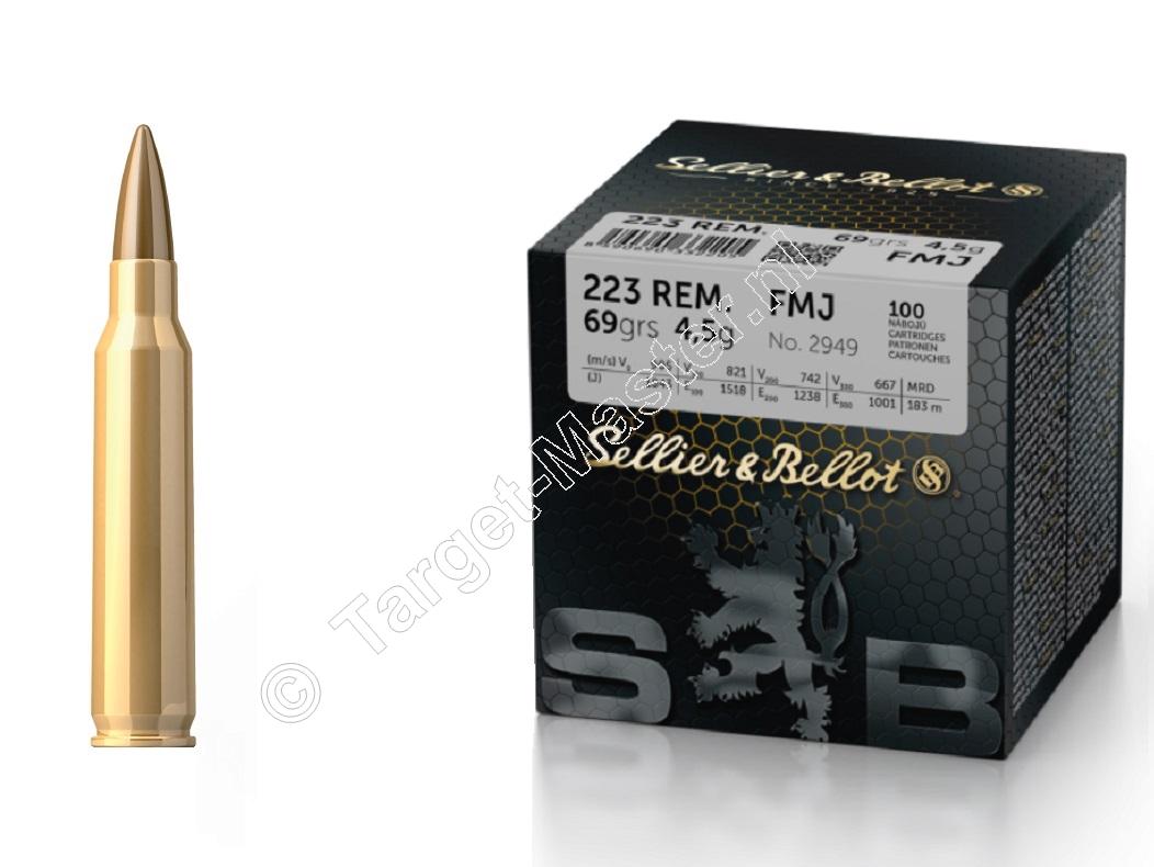 Sellier & Bellot FMJ Munitie .223 Remington 69 grain Full Metal Jacket verpakking 100